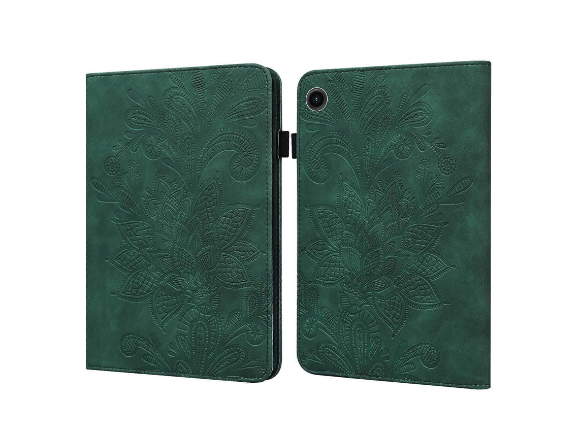 Capa de couro sintético com padrão floral Hengrongshen para Samsung Galaxy Tab A9, verde