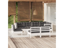 Vidaxl 9 Pcs Conj. Lounge De Jardim C/ Almofadões Pinho Maciço Branco