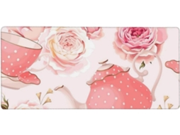 Bule de Chá Rosa Estampado, Mouse Pad Grande para Computador com Base Borracha Antiderrapante, 40 X 90 Cm