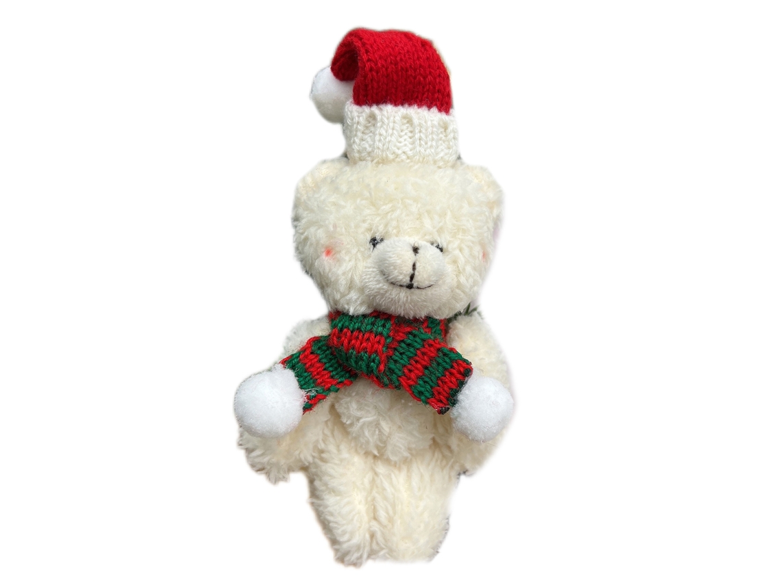 Urso De Natal 16cm Com Bufanda Vermelha E Verde