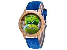 Relógio de Pulso Fashion com Mostrador de Rosto Sorridente Pulseira de Couro Azul