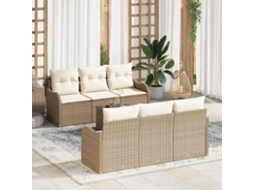 Vidaxl Conjunto De Sofá De Jardim 7 Unid. Bege Vime Pe