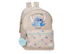 Mochila Escolar Adap. 44cm Stitch Cuddle Me Happy Bege