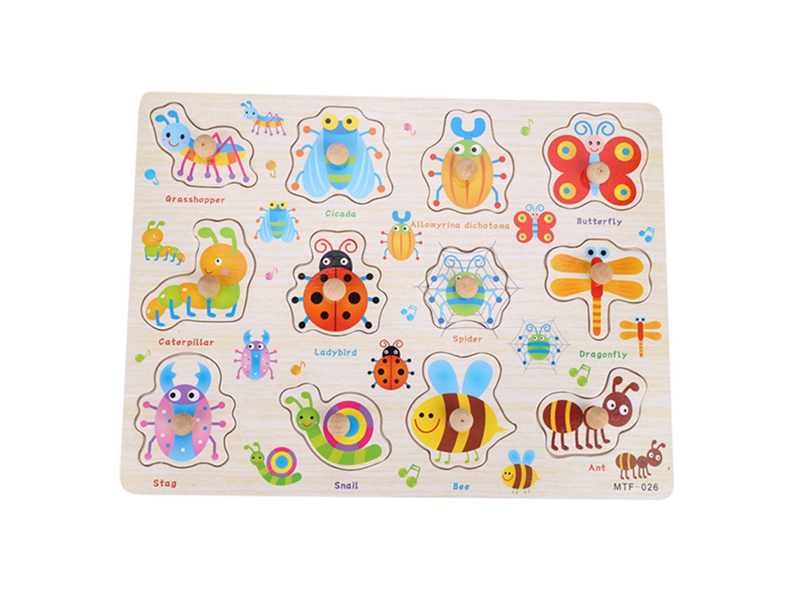 Primerox brinquedo Educativo Montessori Quebra cabeça de Madeira Inseto Hand Grab Board Infantil