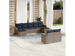 Vidaxl Conjunto De Sofá De Jardim De 9 Peças Com Almofadas Em Rattan Sintético Cinza