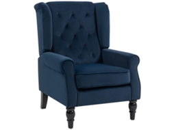 Poltrona Capitonada, Assento Amplo, Pés Madeira, Estilo Clássico, 74x86x102cm, Azul Escuro.