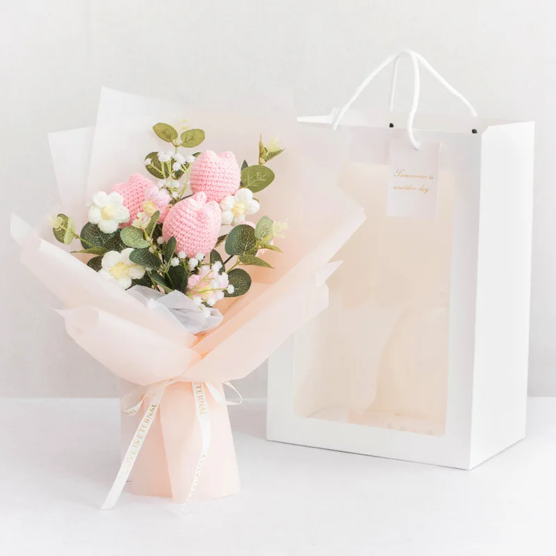 Bolsa De Mão Criativa Com Buquê De Rosas Artificiais De Crochê, Presente Para O Dia Dos Namorados