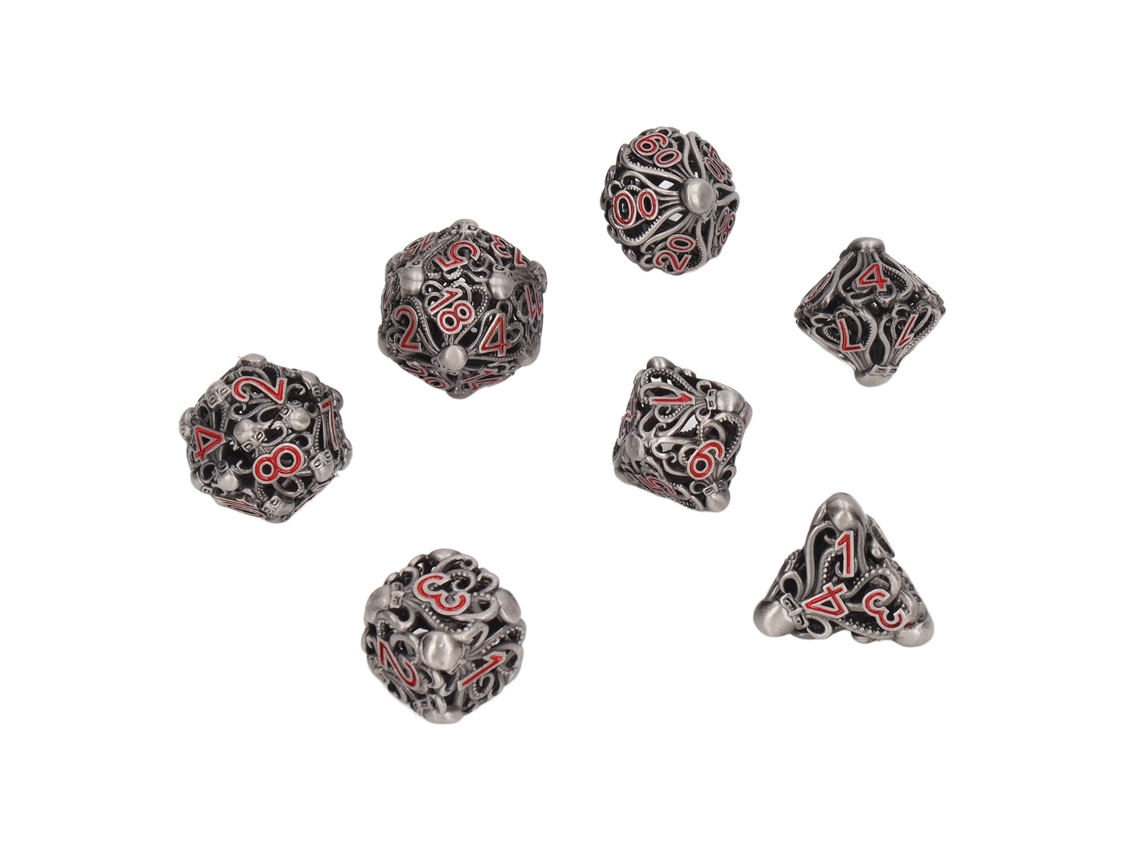 7pcs Dados Poliedros Ocos De Latão Com Padrão De Polvo Para Rpg E Jogos De Tabuleiro