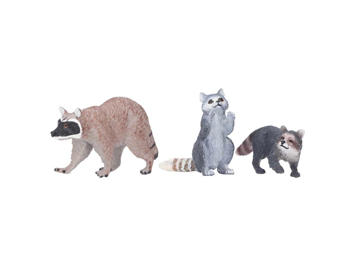 3 Pcs Modelo De Guaxinim Brinquedo De Mesa Simulação Animal Estático Para Crianças 3 Anos +