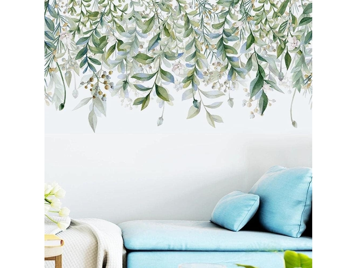 Adesivos de parede com folhas de videira verde para sala de estar, quarto, fundo de TV e sofá. Adesivos de vinil removíveis para parede.