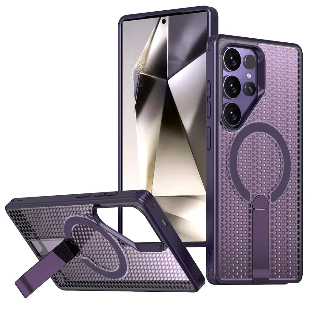 (roxo, Galaxy S25) Capa De Celular Respirável Com Suporte Magnético E Proteção Em Malha Para Dissipação De Calor.