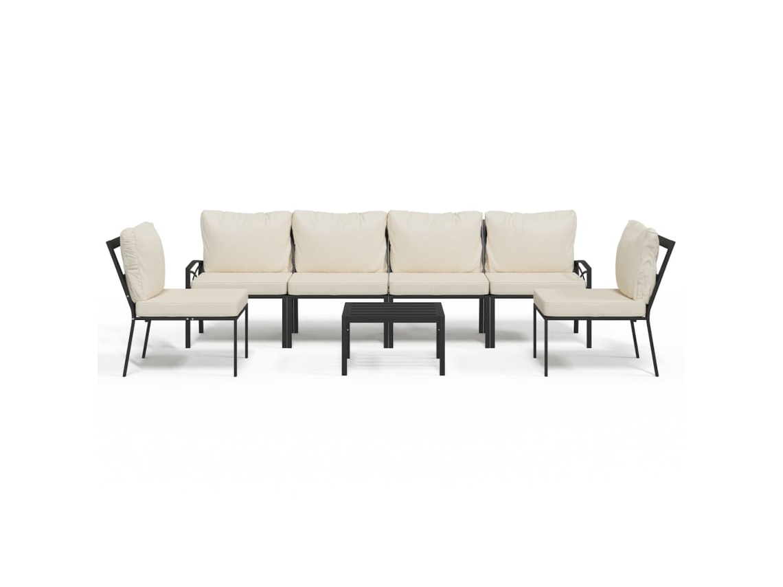 Conjunto de 7 Lounge de Jardim Aço C/ Almofadões Areia MAISON EXCLUSIVE (7 pcs)