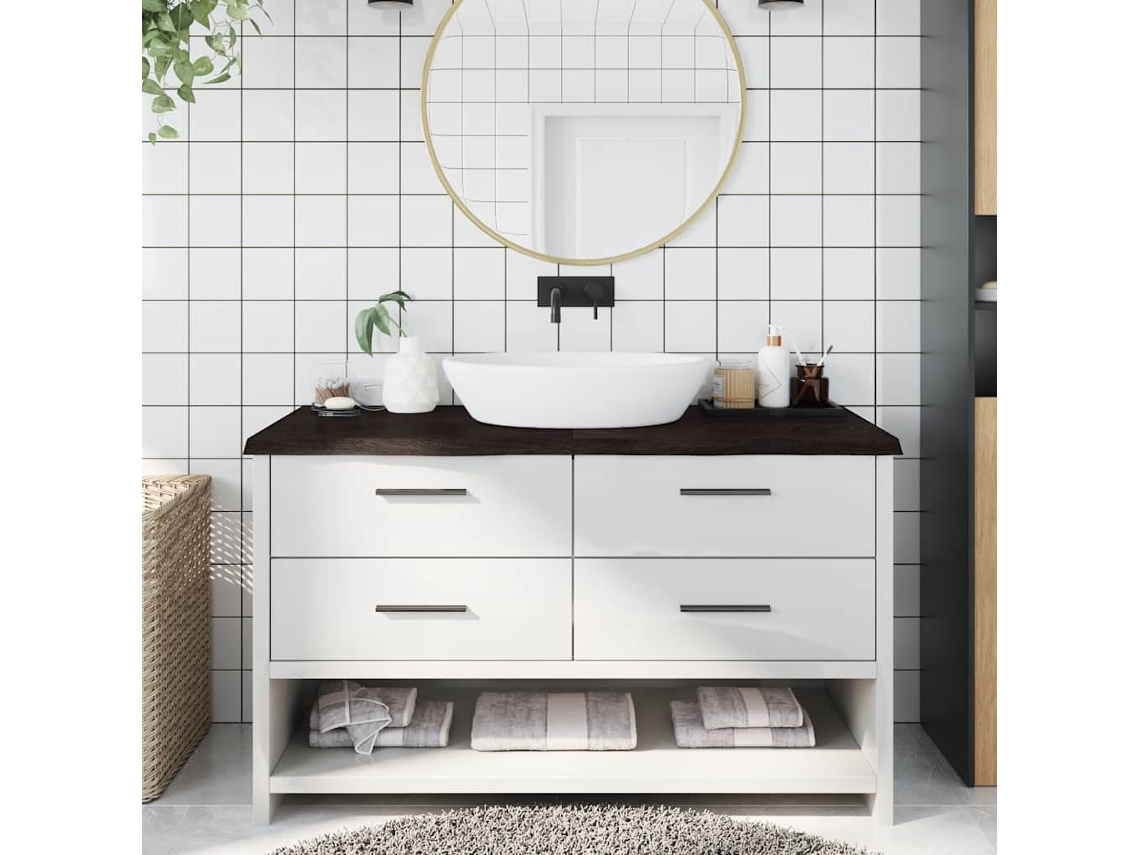 Vidaxl Bancada P/ Wc 140x60x(2-4)cm Madeira Tratada Maciça Castanho