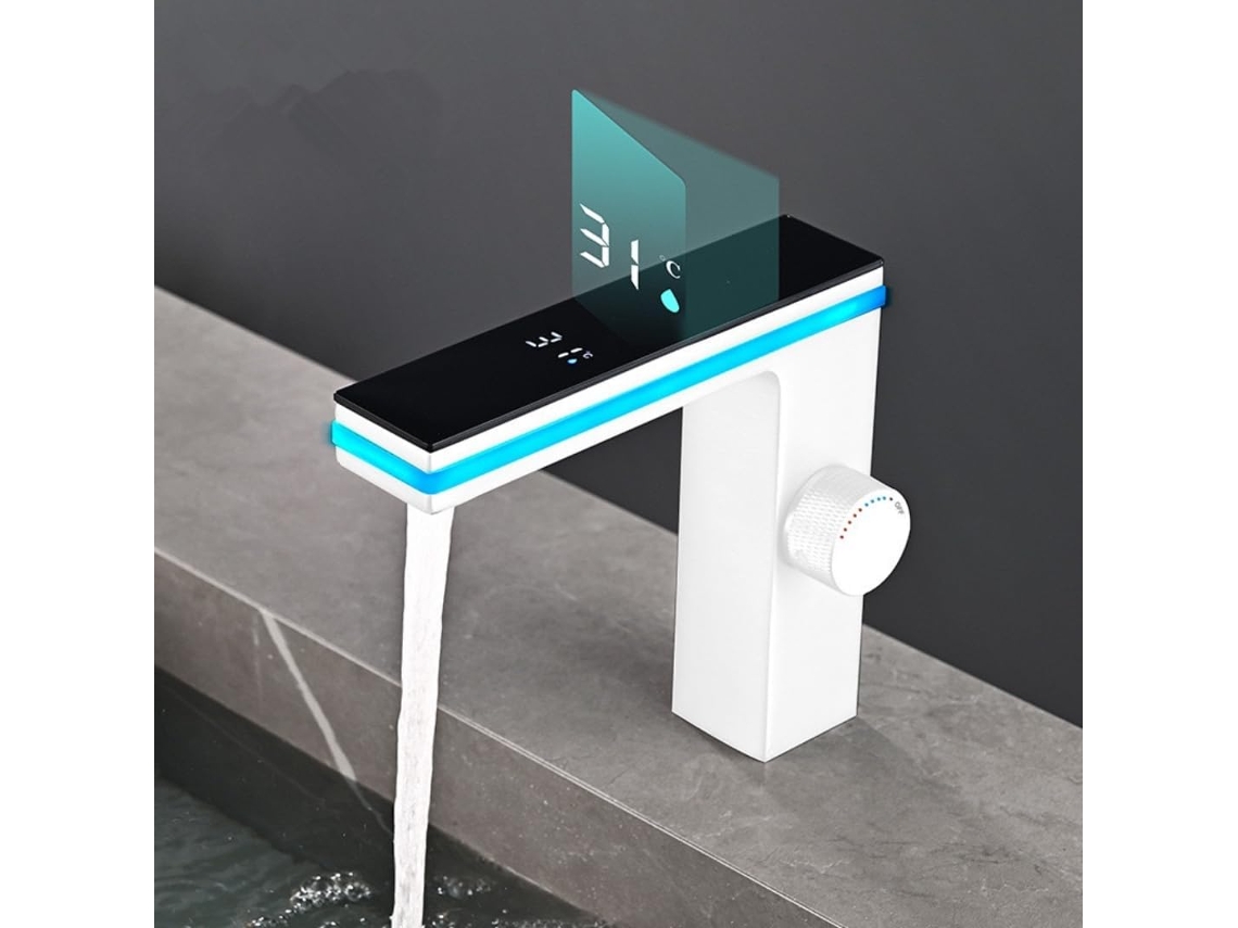 Torneira Digital De Latão Para Lavatório Com Visor Led Inteligente, Misturador De Água.