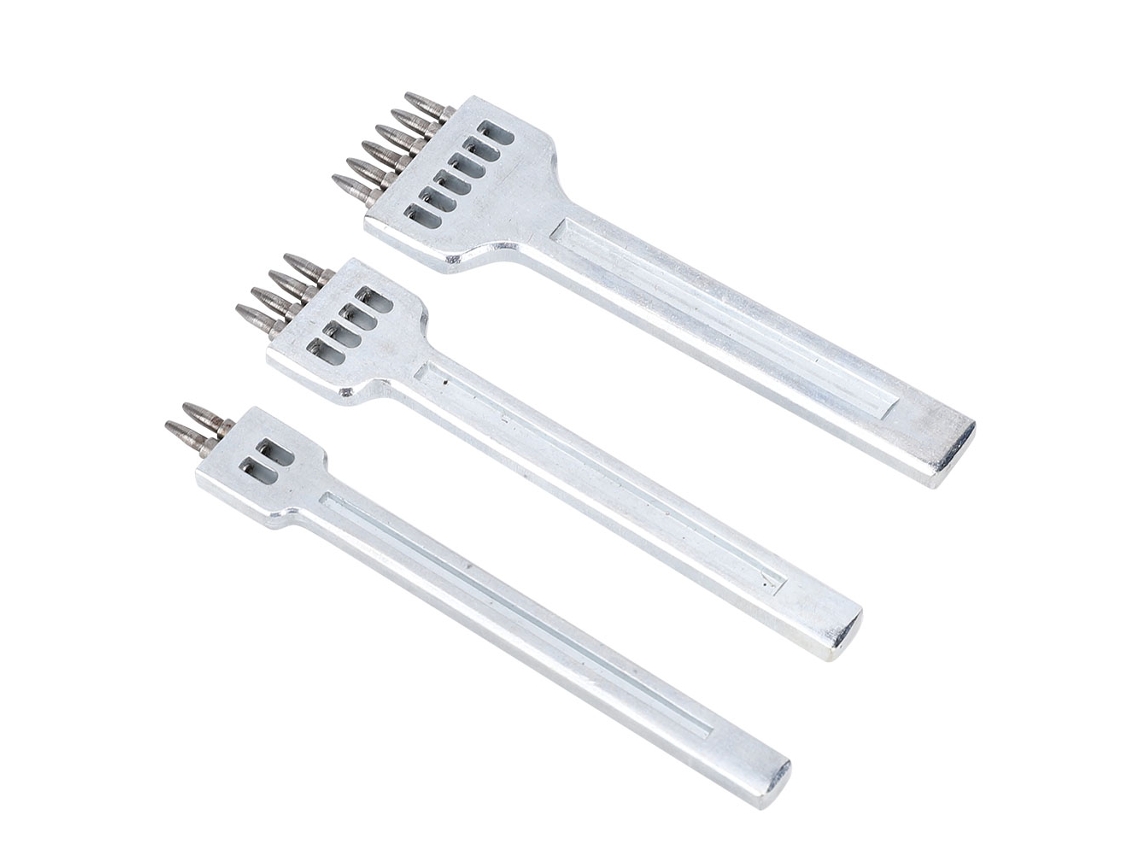 3 Pcs Cincel De Puntas Para Cuero Hcs Espaciado 4mm Herramienta De Perforación De Costura 2+4+6 Puntas