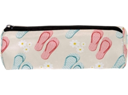 Porta-lápis com estampa floral e chinelos, organizador de mesa, item essencial para escola e escrivaninha.