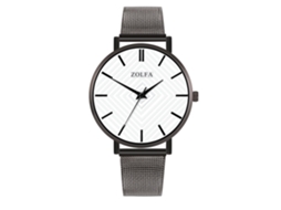 Relógio feminino Zhoulianfa de quartzo com pulseira de malha, prata e preto.