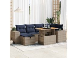 Vidaxl 7 Pcs Conj. Sofás Jardim C/ Almofadões Vime Pe/acácia Castanho