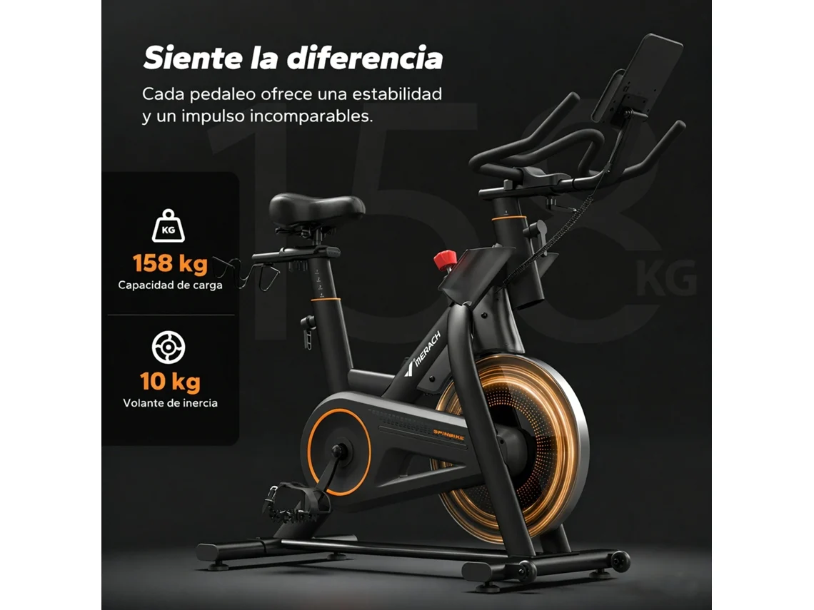 Bicicleta Estática Magnética Merach, 16 Níveis, Bluetooth/app, Volante 10kg, Guiador E Assento Reguláveis, Assento Almofadado, Para Casa, Até 158kg