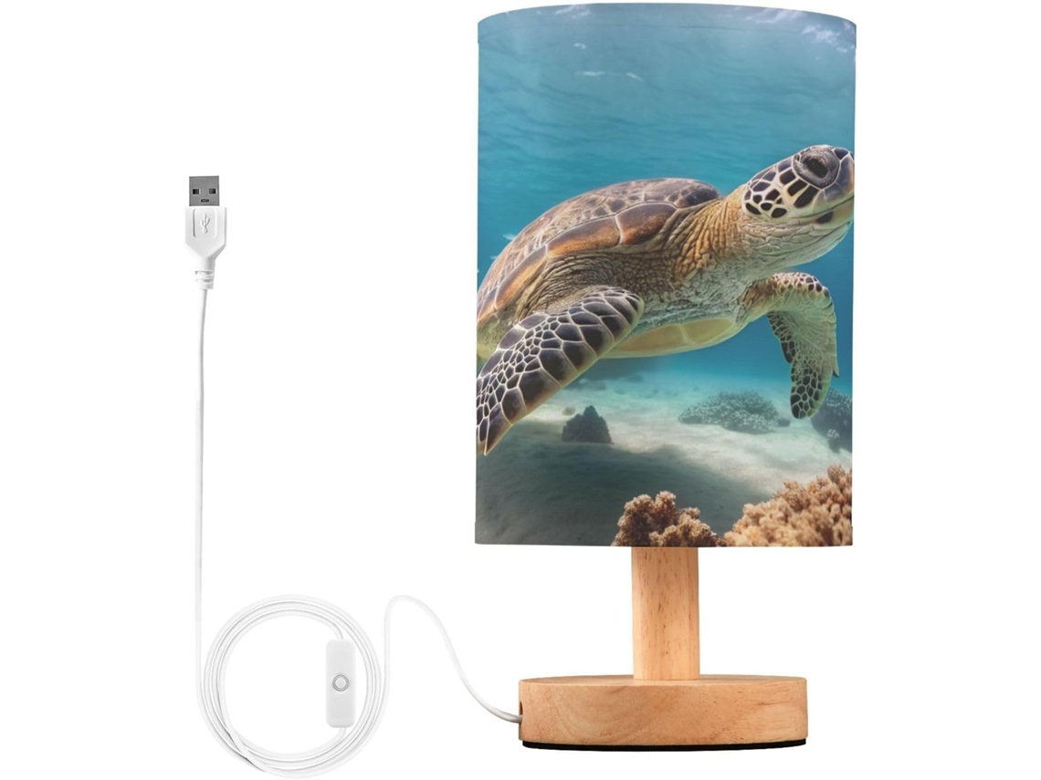 Abajur De Cabeceira Led Em Formato Tartaruga Marinha Para Quarto, Luminária De Leitura Com Cúpula Tecido, Base De