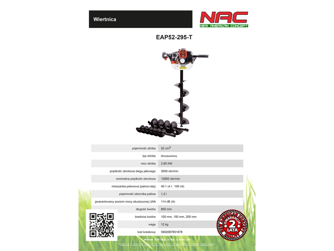 Trado a gasolina 2,95 km 3 brocas 100, 150, 200 mm Eap52 295 T Nac