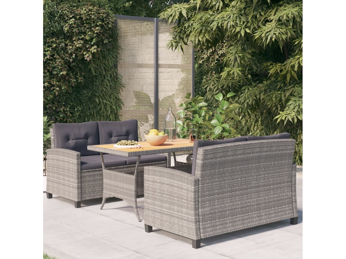Pcs Conjunto Jantar P/ Jardim C/ Almofadões Vime Pe Cinzento Dkd Home Decor