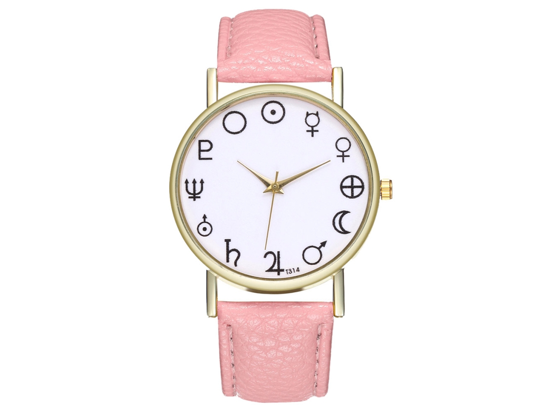 Relógio analógico de quartzo Zhoulianfa para homem e mulher com pulseira de PU (rosa)