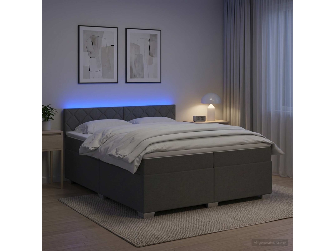 Vidaxl Cama Box Spring Com Colchão E Led Cinzento-escuro 200 X 200 Cm