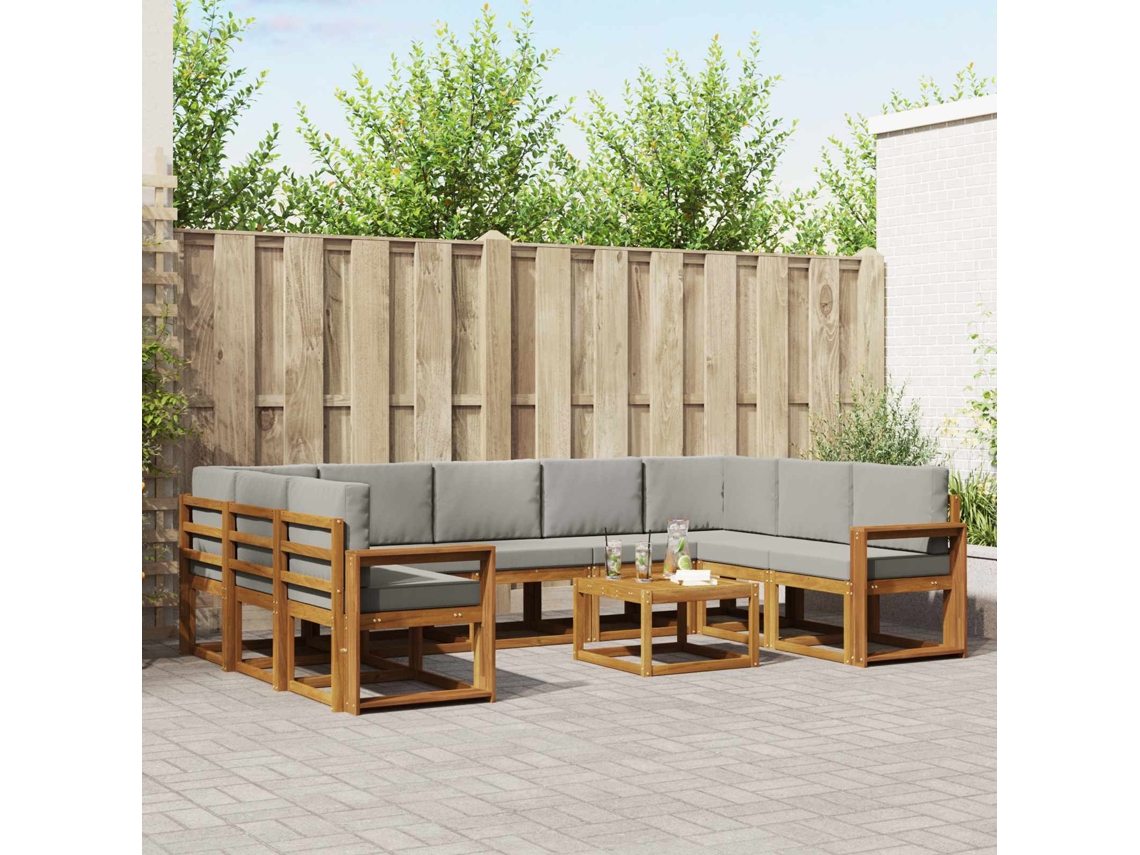 Vidaxl Conjunto De Sofás Para Exterior 10 Unid. Cinza Natural E Claro