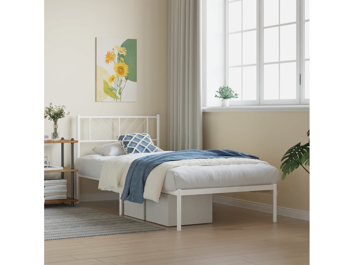 Vidaxl Estrutura De Cama Com Cabeceira 80x200 Cm Metal Branco