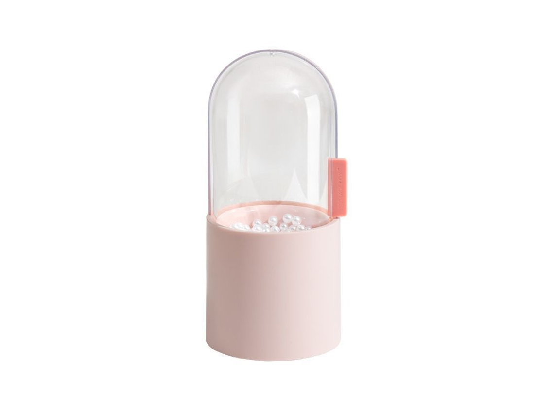 Porta Pincéis de Maquiagem, transparente, com tampa giratória e pé rosa Nova Line
