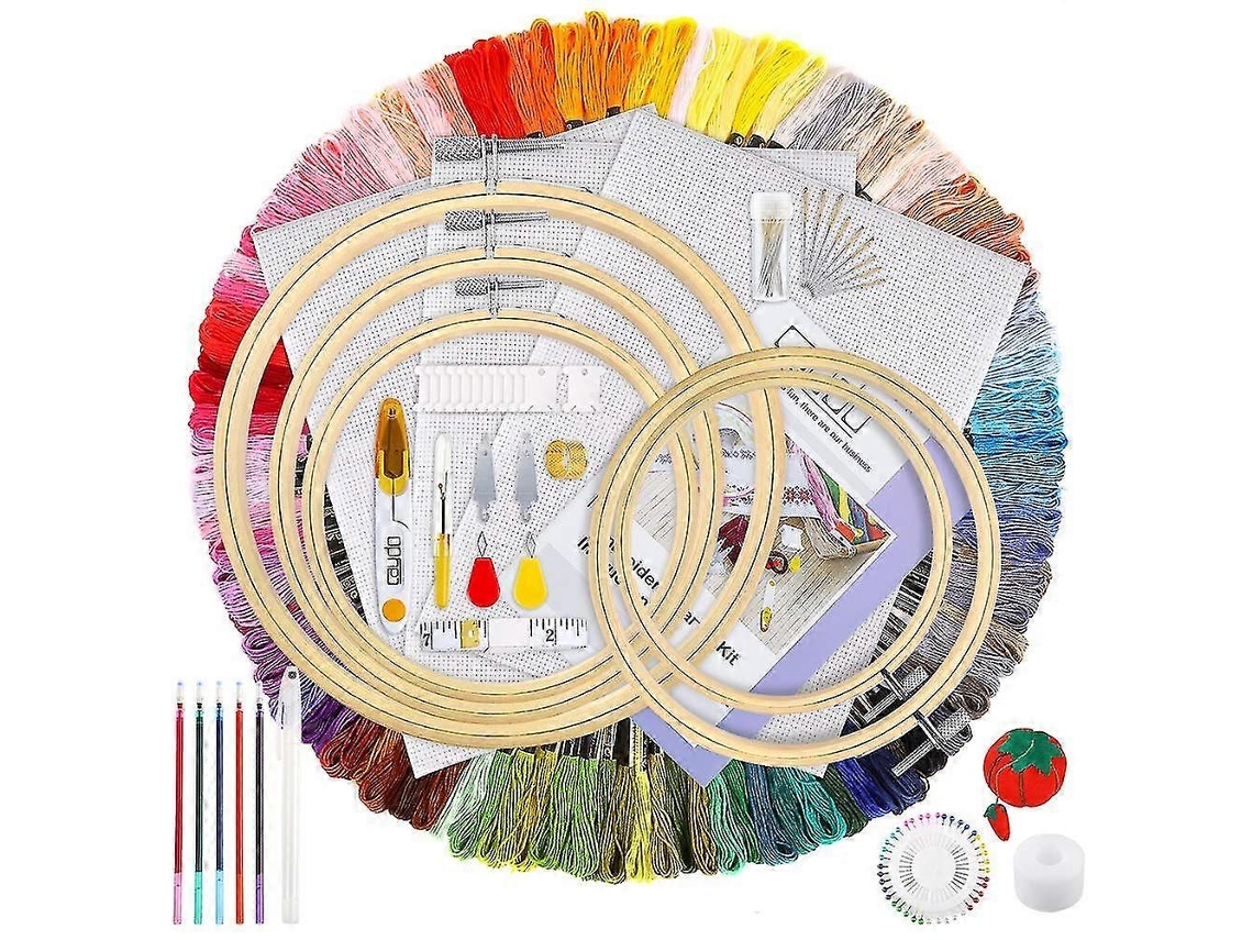 Lurelia Kit Bordado Ponto Cruz Bambu 100 Peças 30,5 X 45,7 Cm 5 Bastidores Preto Bolsa Decorativa