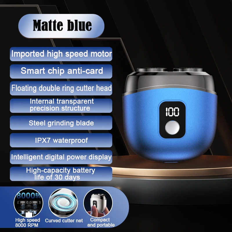Barbeador Elétrico Masculino de Bolso, com Visor Digital, Fácil de Limpar e Portátil para Viagens. MDUG (t12 Azul)