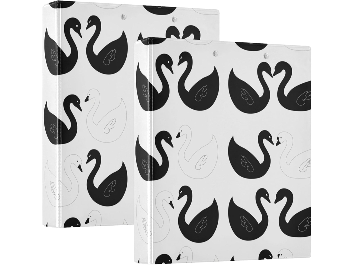 Pasta Escolar Com 3 Argolas, Estampa De Cisne Em Preto E Branco, 1, 5 Polegadas 3, 8cm, Com Prancheta, Pacote Com 200 Folhas