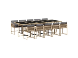 Conjunto de 11 Jantar para Jardim com Almofadões Vime Pe Bege Misturado MAISON EXCLUSIVE