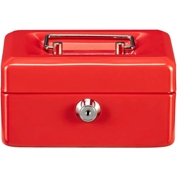 Cofre com Fechadura, Compartimento para Chave e Moedas, Pequeno, em Chapa Metálica, Modelo 5015, Vermelho BRILVIBERA
