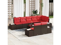 Vidaxl Conjunto De Sofá De Jardim Marrom E Vermelho Rattan Sintético