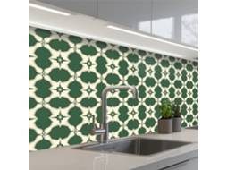 Painéis Antissalpicos De Cozinha Azulejo - Clássico - Verde 250x80 Cm