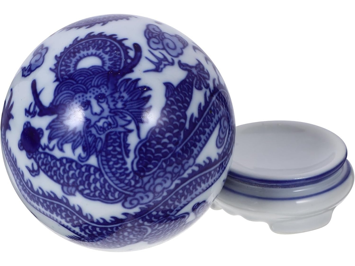 Ornement Boule De Céramique Fine Artisanale Bleue Et Blahe,
