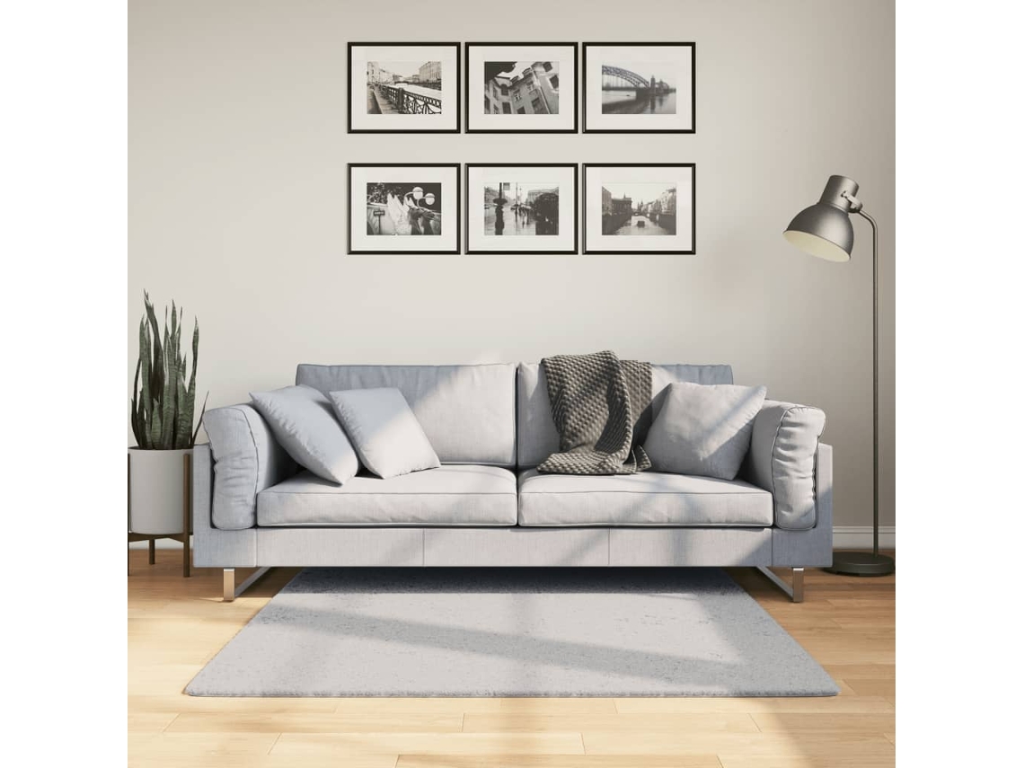 Vidaxl Tapete Pelo Curto Macio E Lavável Huarte 120x120 Cm Cinzento