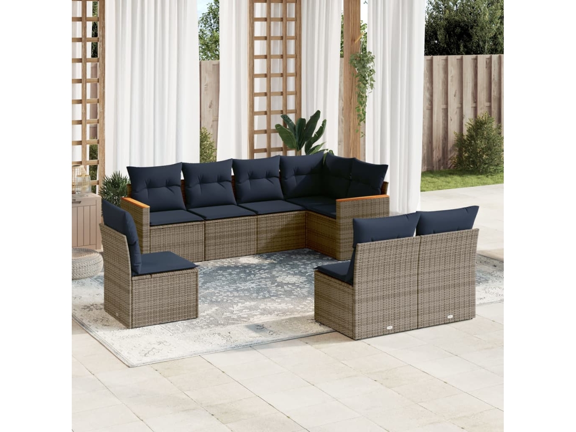 Conjunto de Sofá de Jardim com 8 Peças e Almofadas em Rattan Sintético Preto VIDAXL
