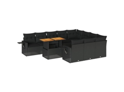 Conjunto de 11 Sofás de Jardim com Almofadões Vime Pe Preto MAISON EXCLUSIVE