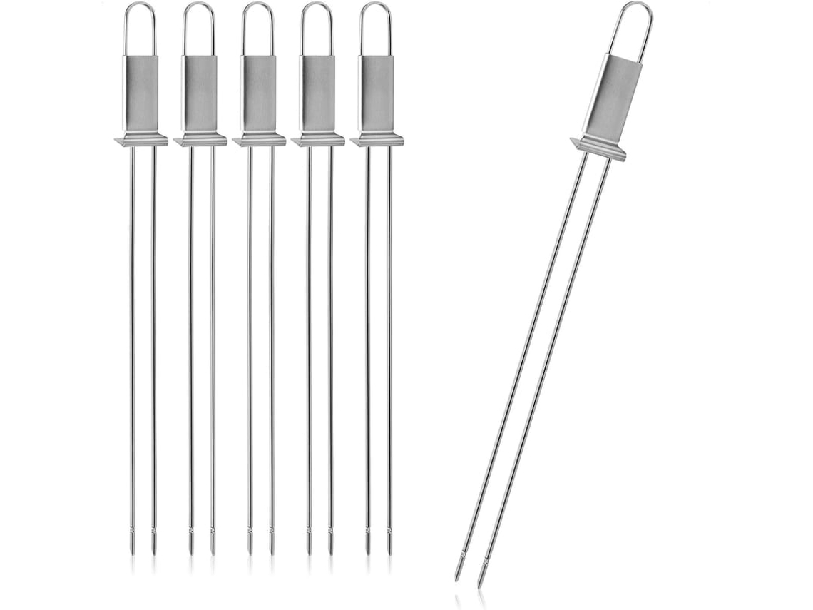 6 Espetos Premium De Churrasco Com Alças, Aço Inoxidável 430, Duplo Dente