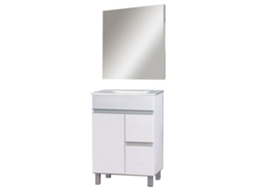 Móvel Banheiro Com Pia, Espelho E Aplique Led Urban 70x45 Cm Acabamento Branco Brilho 2 Gavetas E Porta Kibath