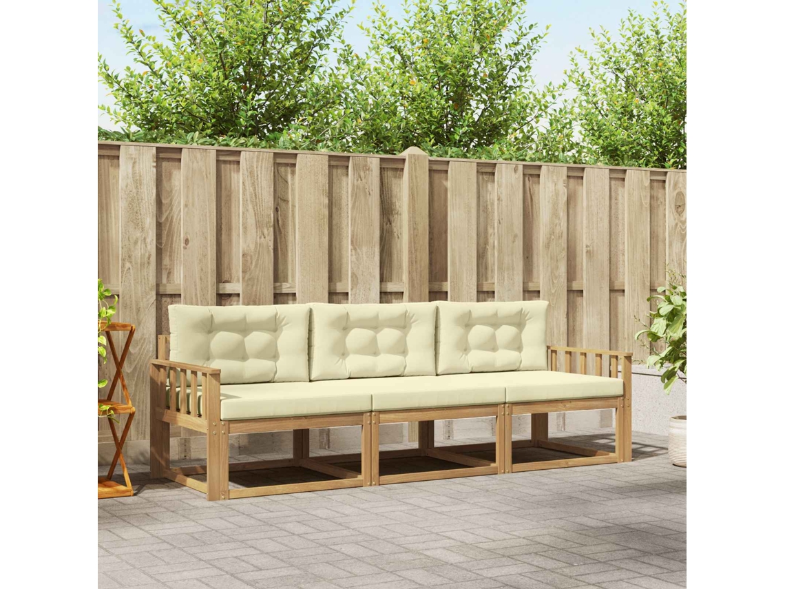 Vidaxl Conjunto De Sofás Para Exterior 3 Pcs Branco E Creme Poliéster