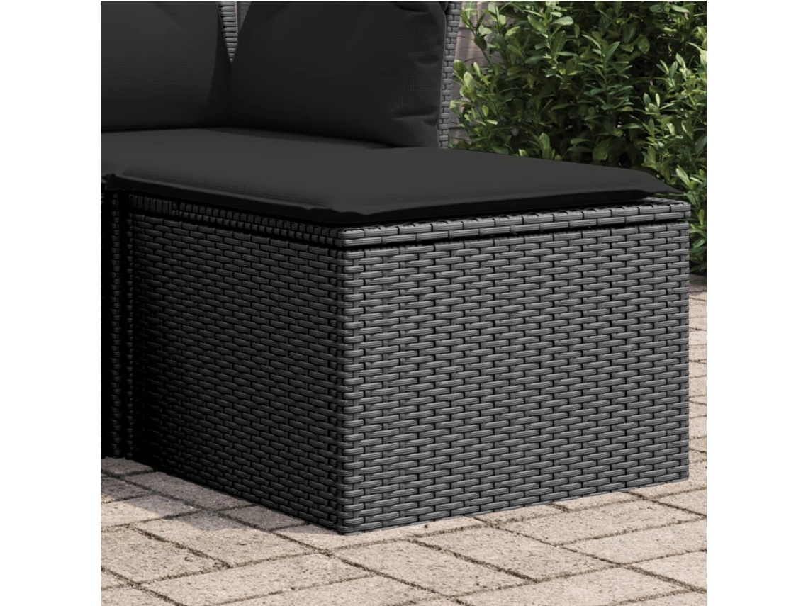 Vidaxl Banco De Jardim Com Almofada Preto 55x55x37 Cm Vime Sintético