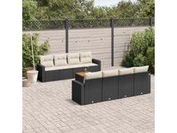 Vidaxl 9 Pcs Conjunto De Sofás P/ Jardim C/ Almofadões Vime Pe Preto