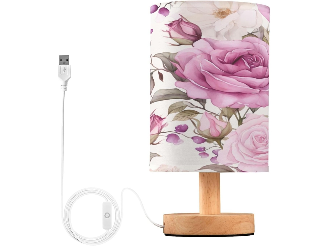 Abajur De Cabeceira Com Estampa Floral Em Aquarela, Portas De Carregamento Usb C, Luminária De Mesa Cabeceira, Luminária