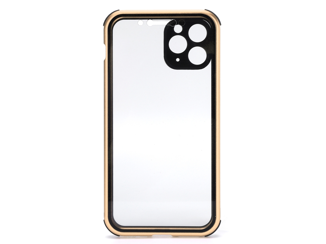 Funda antiparpadeo para iPhone 11 Pro, com absorção magnética e vidro temperado na frente e trás, dourada S/MARCA