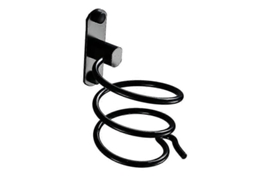 Suporte De Parede Para Secador De Cabelo Com Furação Para Hotel, Banheiro, Lavabo, Barbearia, Alumínio, Acabamento Fosco, Preto, 1 Peça.